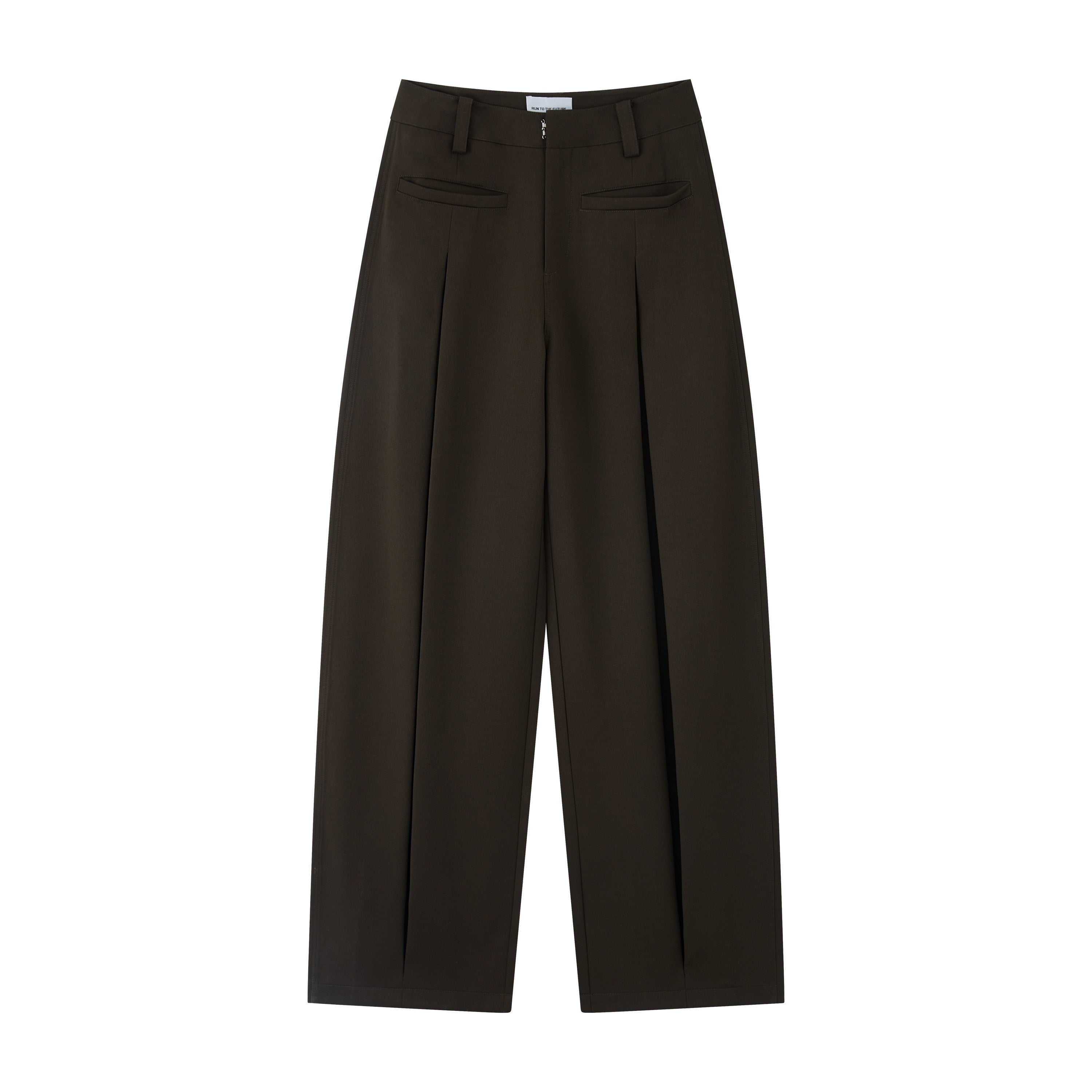 RUN TO THE FUTURE Pleated Low Waist Minimalist Loose Fit Women Vintage Green Wide-Leg Pants