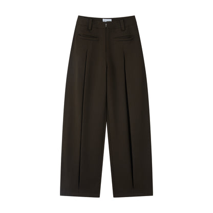 RUN TO THE FUTURE Pleated Low Waist Minimalist Loose Fit Women Vintage Green Wide-Leg Pants