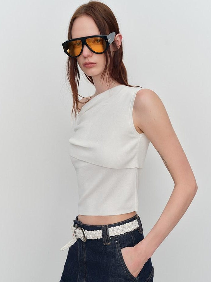RUN TO THE FUTURE Original Asymmetric One Shoulder Slim Short Tshirt Black White Women Crop Tops