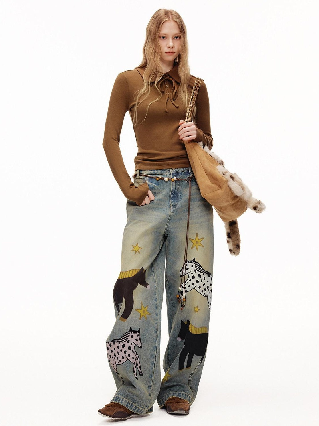 OuttheBlue Viscose Wool Stretch Slim Fit Henley Neck Women Cocoa Long Sleeve T-Shirts