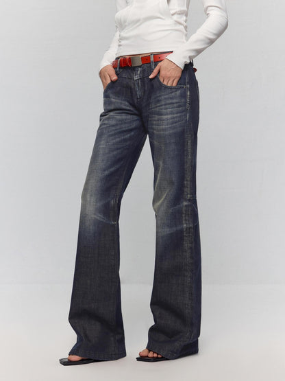 RUN TO THE FUTURE Washed Low Rise Loose Fit Casual Womens Black Stretch Denim Straight Jeans