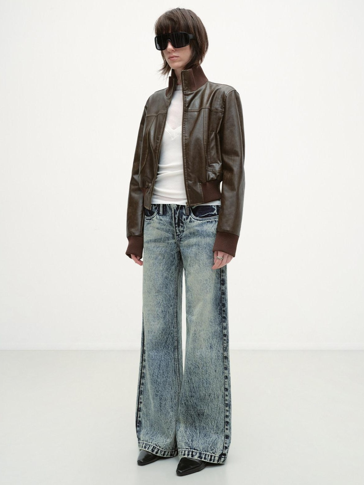 RUN TO THE FUTURE Vintage Washed Distressed Low Rise Durable Snow Blue Denim Women Straight Jeans