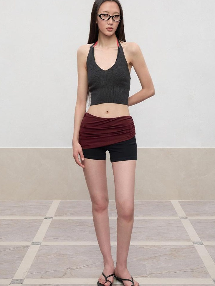 RUN TO THE FUTURE Original Design Viscose Blend Slim Fit Halter Cropped Women Solid Tank Tops