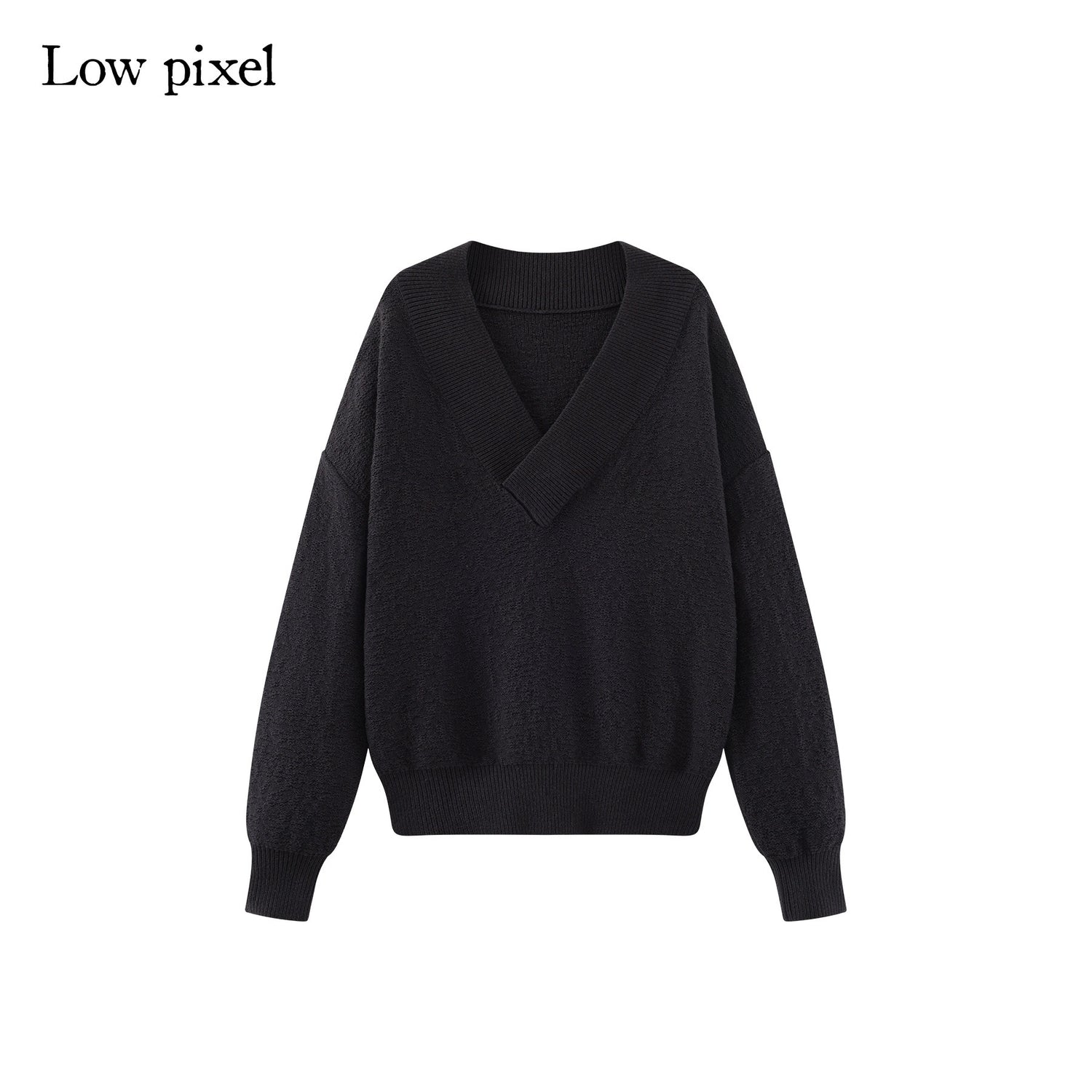 Low pixel Knitted Wool Blend Loose Street Style Women Two Piece Set Navy Mini Shorts