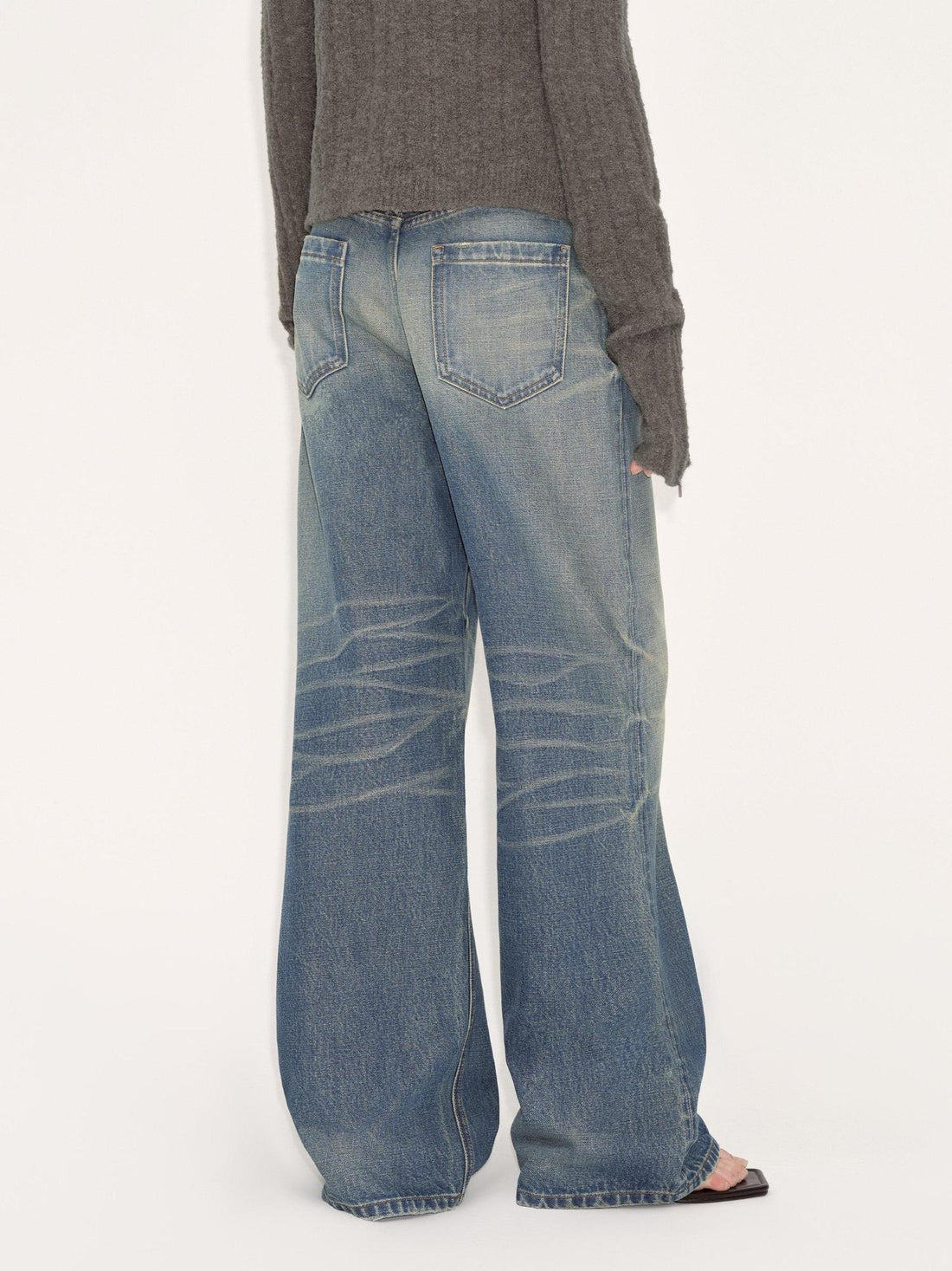 RUN TO THE FUTURE Washed Vintage Blue Low Rise Loose Fit Unisex High Cotton Denim Straight Jeans