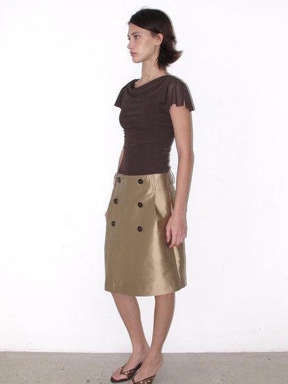 Mito de dar Champagne Gold Button Front A Line Silky Women&