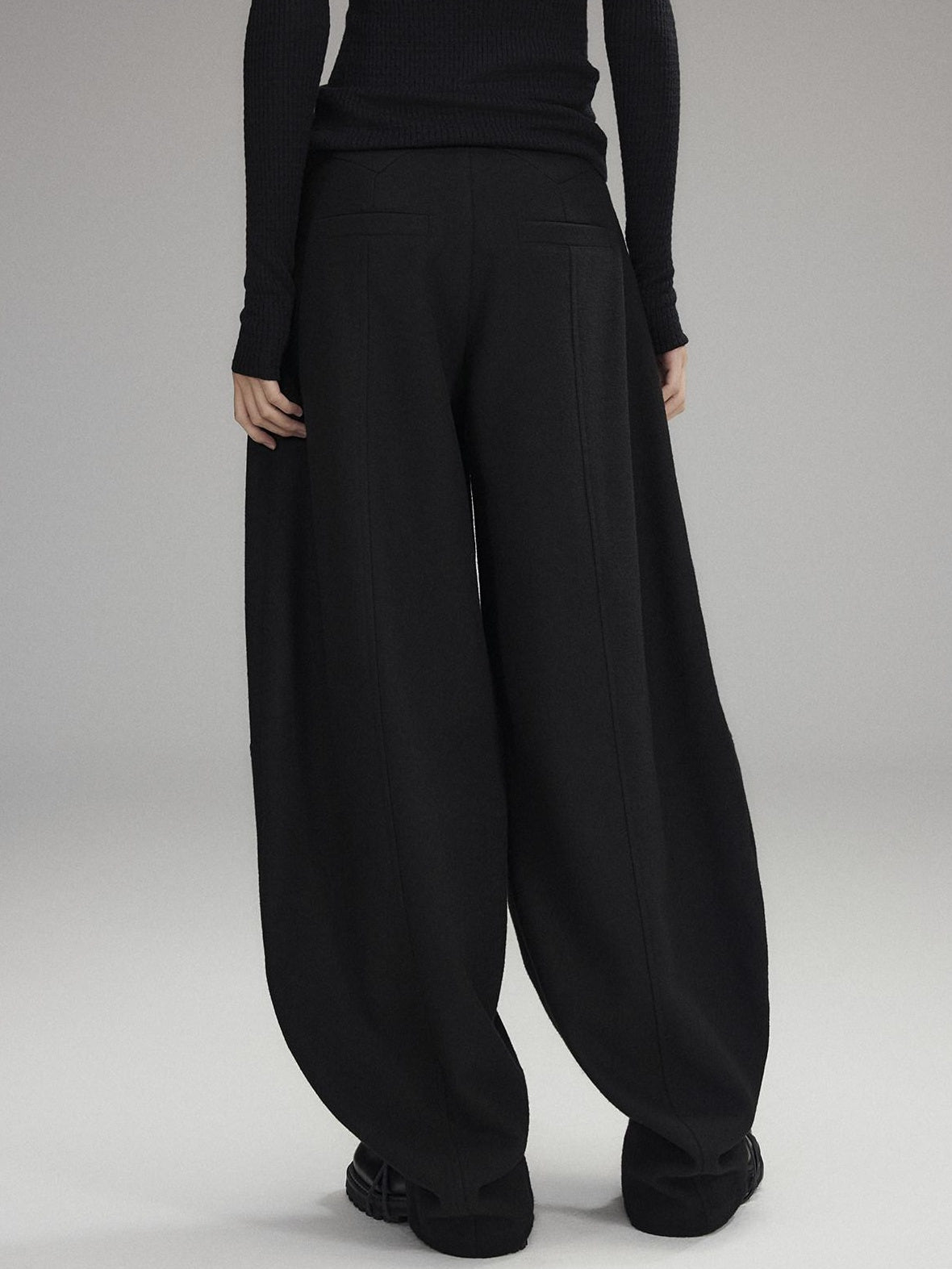 Low pixel Low Rise Wool Blend Micro Stretch Casual Zip Fly Women Black Wide Leg Pants