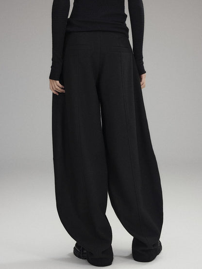 Low pixel Low Rise Wool Blend Micro Stretch Casual Zip Fly Women Black Wide Leg Pants