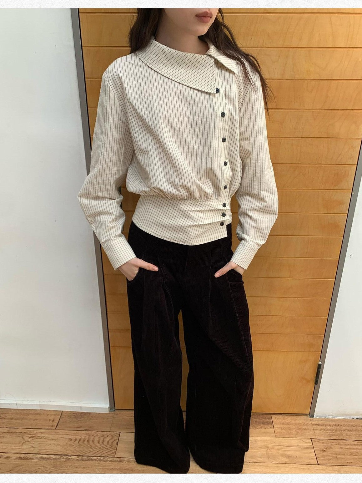 Dorydory Striped Asymmetric Cropped Slim Waist Women&