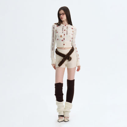 The NeverMore Cashmere Blend Bear Jacquard Cute Slim Cropped Crewneck Knitwear Cardigans