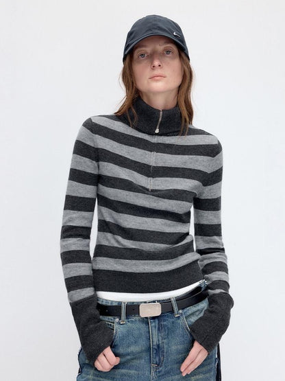 RUN TO THE FUTURE Vintage Slim Fit Wool Striped Pullover Office Commuter Women Sweaters