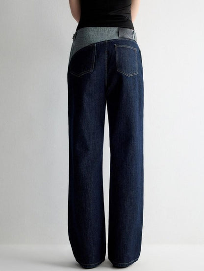 RUN TO THE FUTURE Durable Washed Denim Low Rise Loose Fit Casual Zip Fly Wide-Leg Jeans