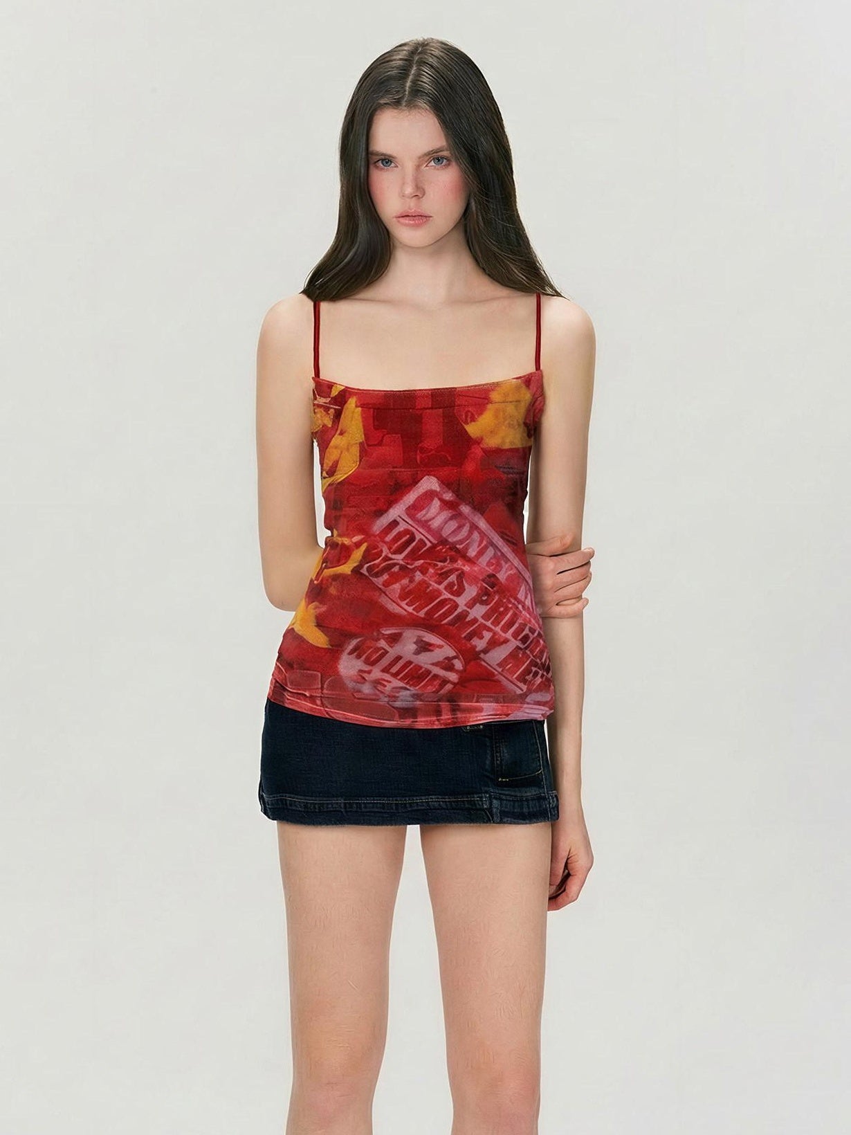 The NeverMore Tencel Blend Slim Fit Spaghetti Strap Letter Print Women Everyday Camisoles