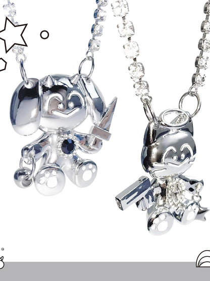 takeabreak Cat And Dog Spy Silver Plated Diamond Inlay Women&