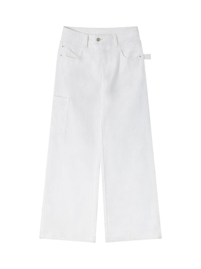 RUN TO THE FUTURE Low Rise 96 Percent Cotton Casual Loose Fit White Denim Wide-Leg Jeans