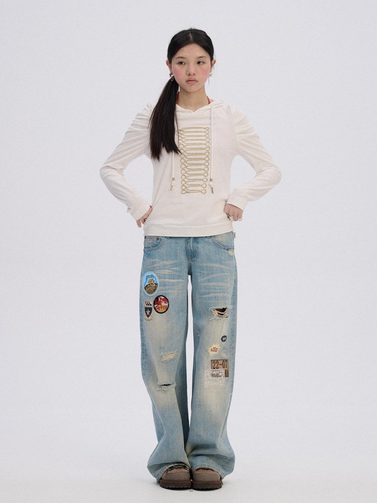 Achihara Pure Cotton Soft White Straight Fit Casual Women Pullover Long Sleeve T-Shirts