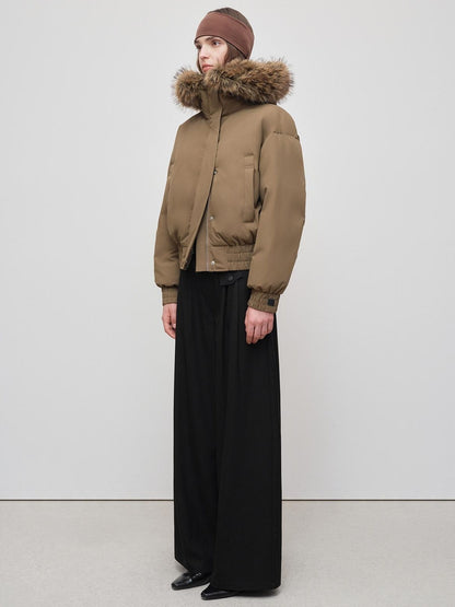 RUN TO THE FUTURE 90 Percent White Duck Down Short Straight Women Detachable Hood Fur Down Jackets
