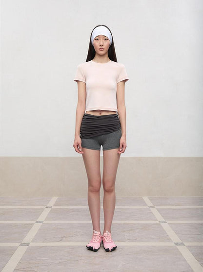 RUN TO THE FUTURE Cooling Modal Casual Slim Fit Crew Neck Short Sleeve Women Crop Tops