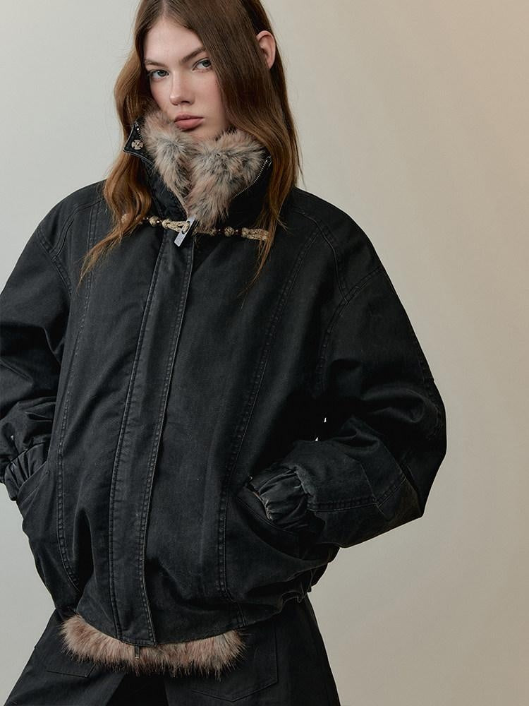 AnnoMundi Thick Warm Polyester Minimalist Commuter Straight Fit Black Puffer Jackets
