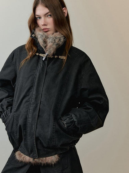 AnnoMundi Thick Warm Polyester Minimalist Commuter Straight Fit Black Puffer Jackets