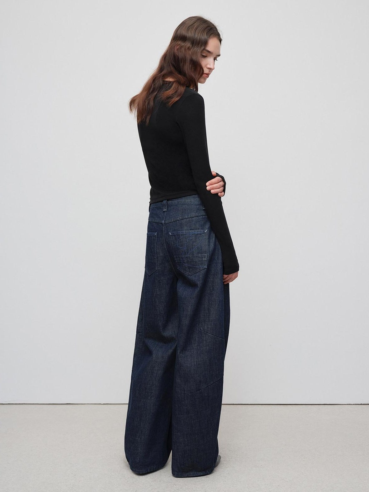 RUN TO THE FUTURE Breathable Cotton Pleated Loose Wide Leg Low Rise Women Raw Denim Straight Jeans