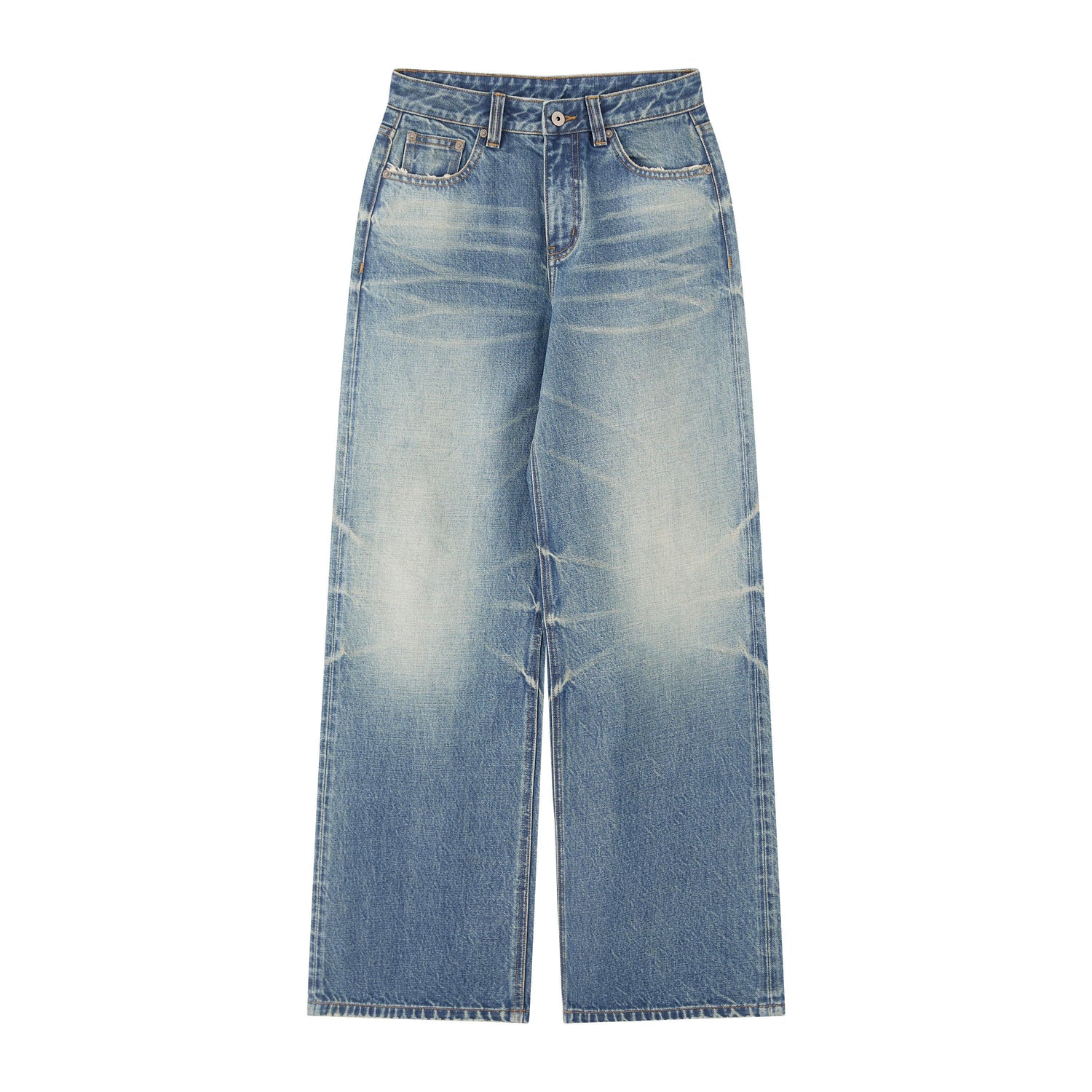 RUN TO THE FUTURE Washed Vintage Blue Low Rise Loose Fit Unisex High Cotton Denim Straight Jeans