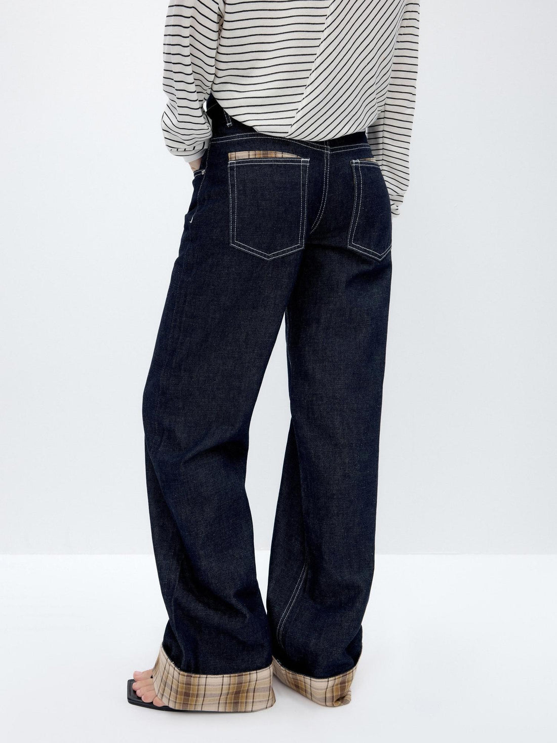 RUN TO THE FUTURE Washed Low Waist Wide Leg Loose Fit Casual Denim Indigo Straight Jeans