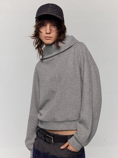 RUN TO THE FUTURE Asymmetric Slanted Neck Loose Fit Retro Office Pullover Heather Gray Sweatshirts