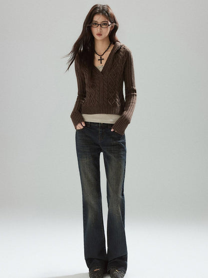 Low pixel Wool Blend V-neck Slim Pullover Two Piece Cami Set Casual Sweaters