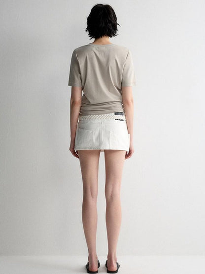 RUN TO THE FUTURE Washed Cotton Denim Pocket Minimalist A Line Low Waist Mini Skirts