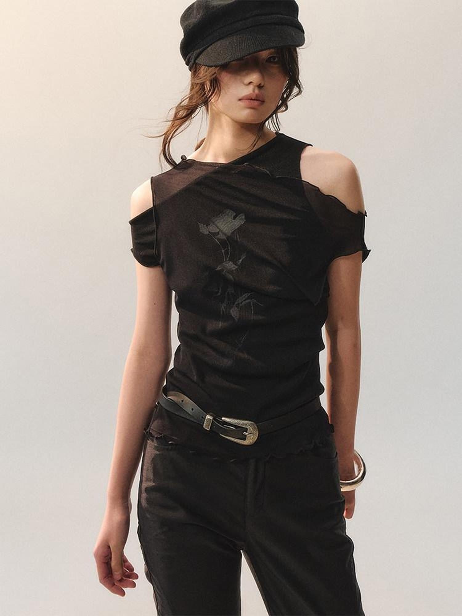 AnnoMundi Polyester Rayon Blend Embroidered Regular Fit Women Layering Black Tank Tops