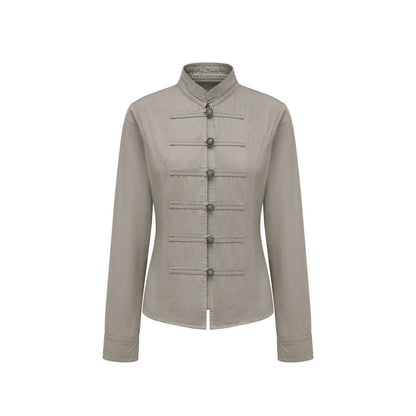 oinimi_Star_Gray_Washed_Napoleon_Button_Stand_Collar_Fitted_Waist_Women&