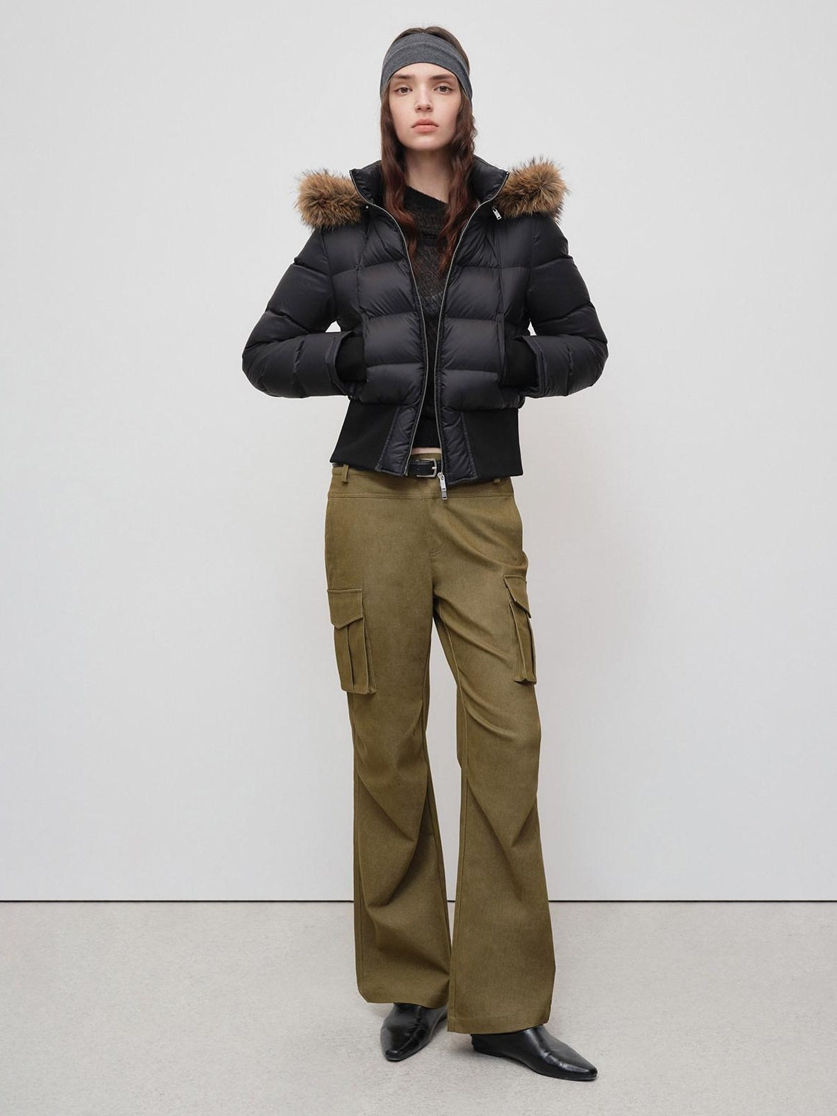 RUN TO THE FUTURE Warm 90 Percent White Duck Slim Hooded Fur Collar Black Women Zip Down Jackets