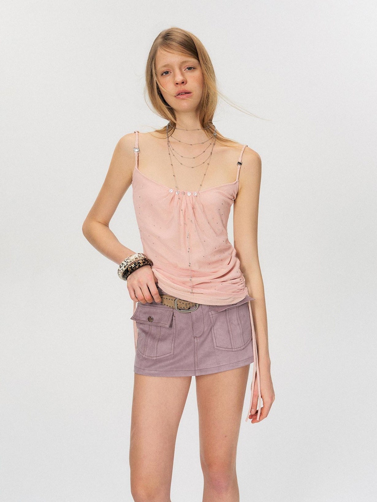 The NeverMore Soft Stretch Slim Fit Spaghetti Strap Short Cinnamon Pink Women Casual Camisoles