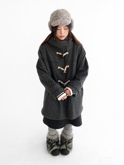 innomoood Brown Sugar Flocked Polka Dot Toggle Hooded Women&