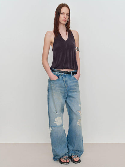 RUN TO THE FUTURE Shimmer Sequin Halter Cropped Unlined Solid Stretch Polyester Women Camisoles