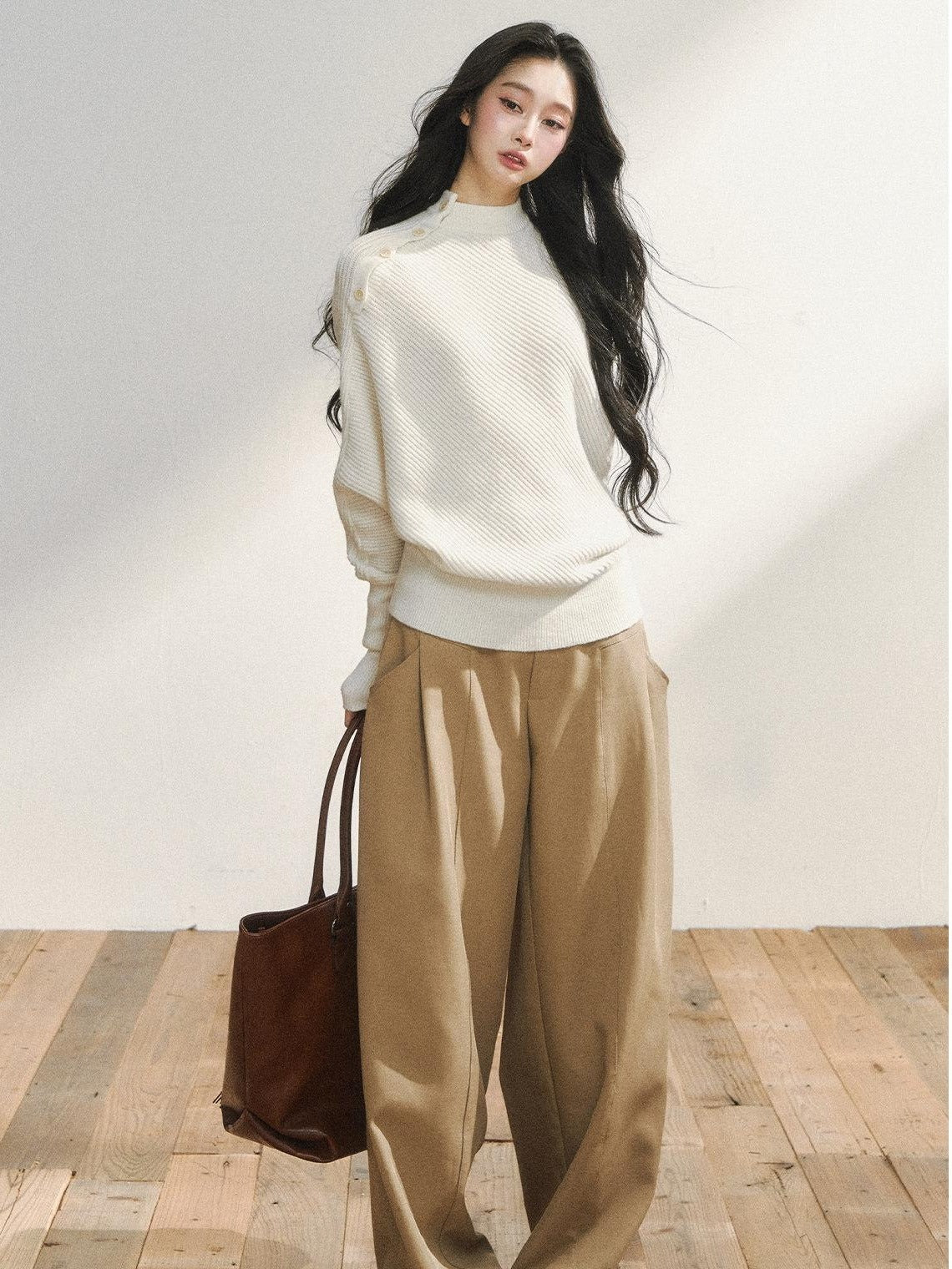 7Shiftin Low Waist Casual Straight Cut Khaki Women Everyday Versatile Wide Leg Pants