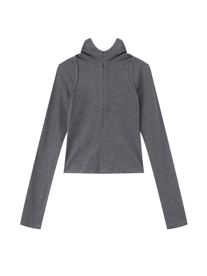 RUN TO THE FUTURE Slim Fit Hooded Zip Casual Women Cotton Blend Black Long Sleeve T-Shirts