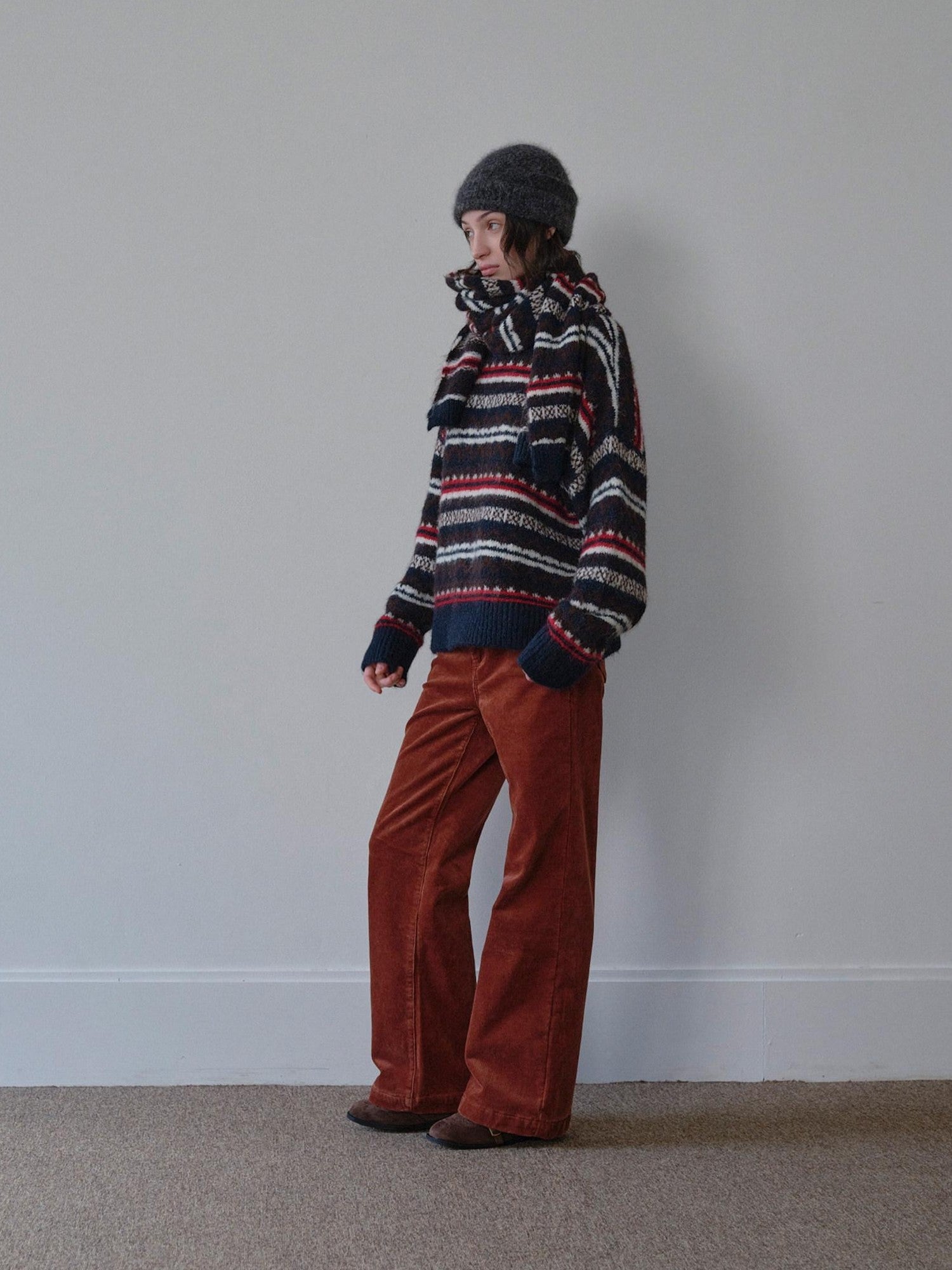DKZ OFFICIAL Retro Striped Jacquard Two Piece Scarf Pullover Women&