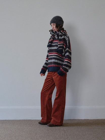 DKZ OFFICIAL Retro Striped Jacquard Two Piece Scarf Pullover Women&