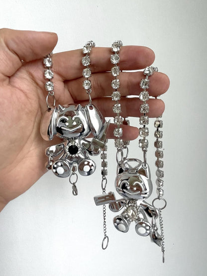 takeabreak Cat And Dog Spy Silver Plated Diamond Inlay Women&