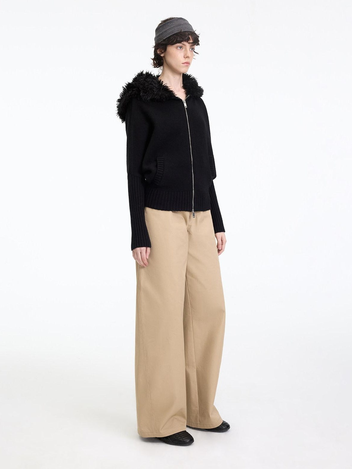 RUN TO THE FUTURE Leopard Patchwork Casual Loose Straight Leg Mid Rise Zip Fly Cotton Khaki Chinos