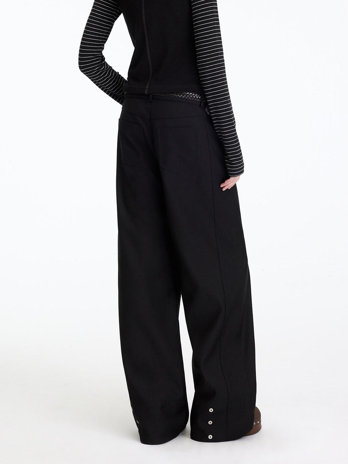 RUN TO THE FUTURE Comfortable Low Rise Minimalist Unisex Black Polyester Wide-Leg Pants