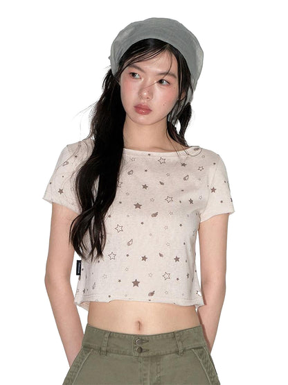 NAPSNAPS Star Print Asymmetric Slanted Shoulder Women&