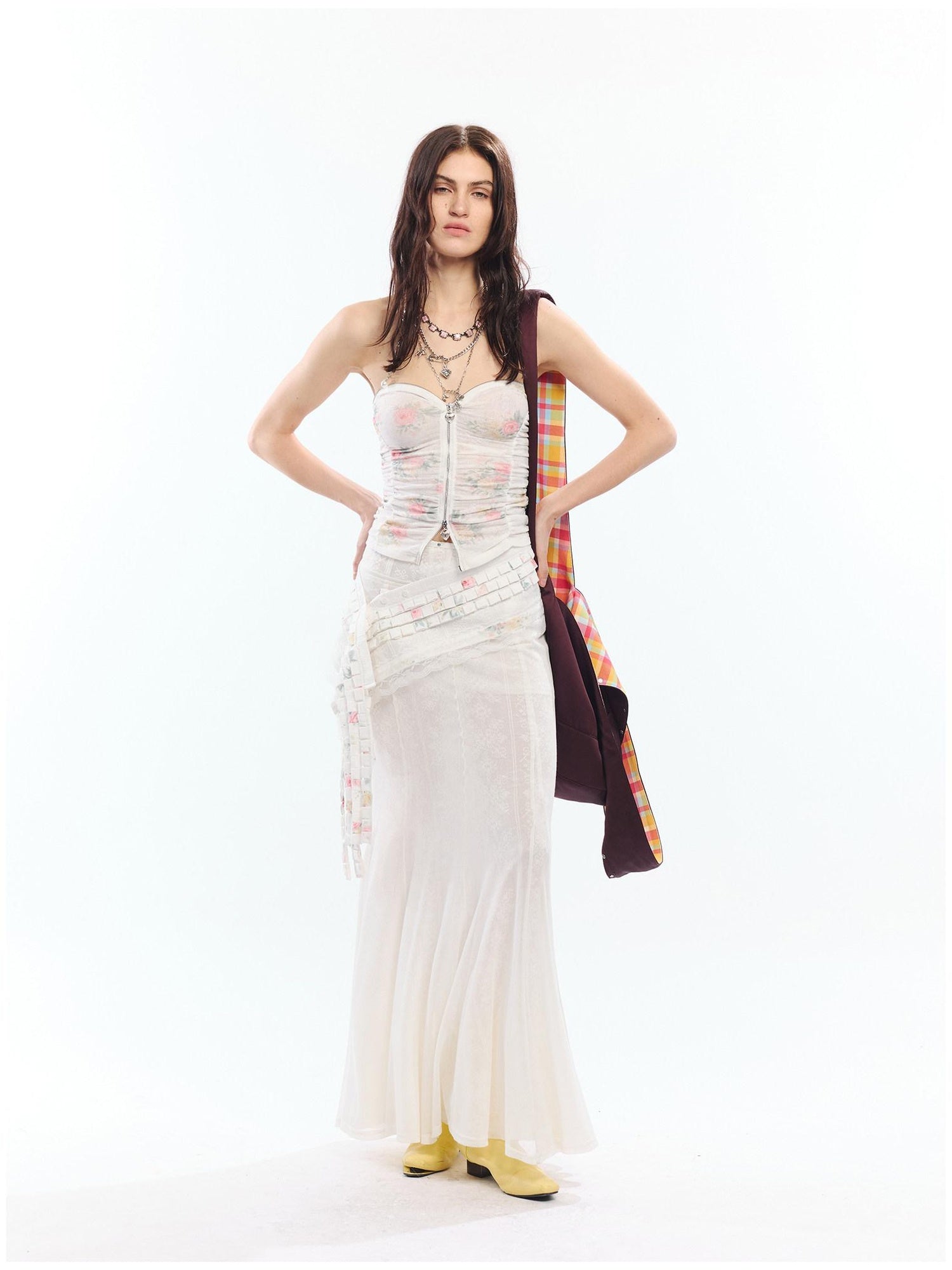 2th Desire High Waist Lyocell Cotton Patchwork Fishtail Tie Waist Women Maxi Skirts