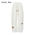 OuttheBlue Cotton Drawstring Pockets Natural Waist Workwear Long White Wide Leg Pants