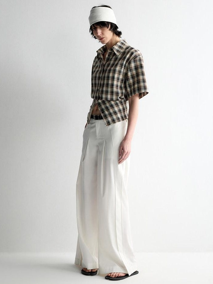 RUN TO THE FUTURE Skin Friendly Breathable Vintage Slim Tie Women Plaid Button Collar Shirts