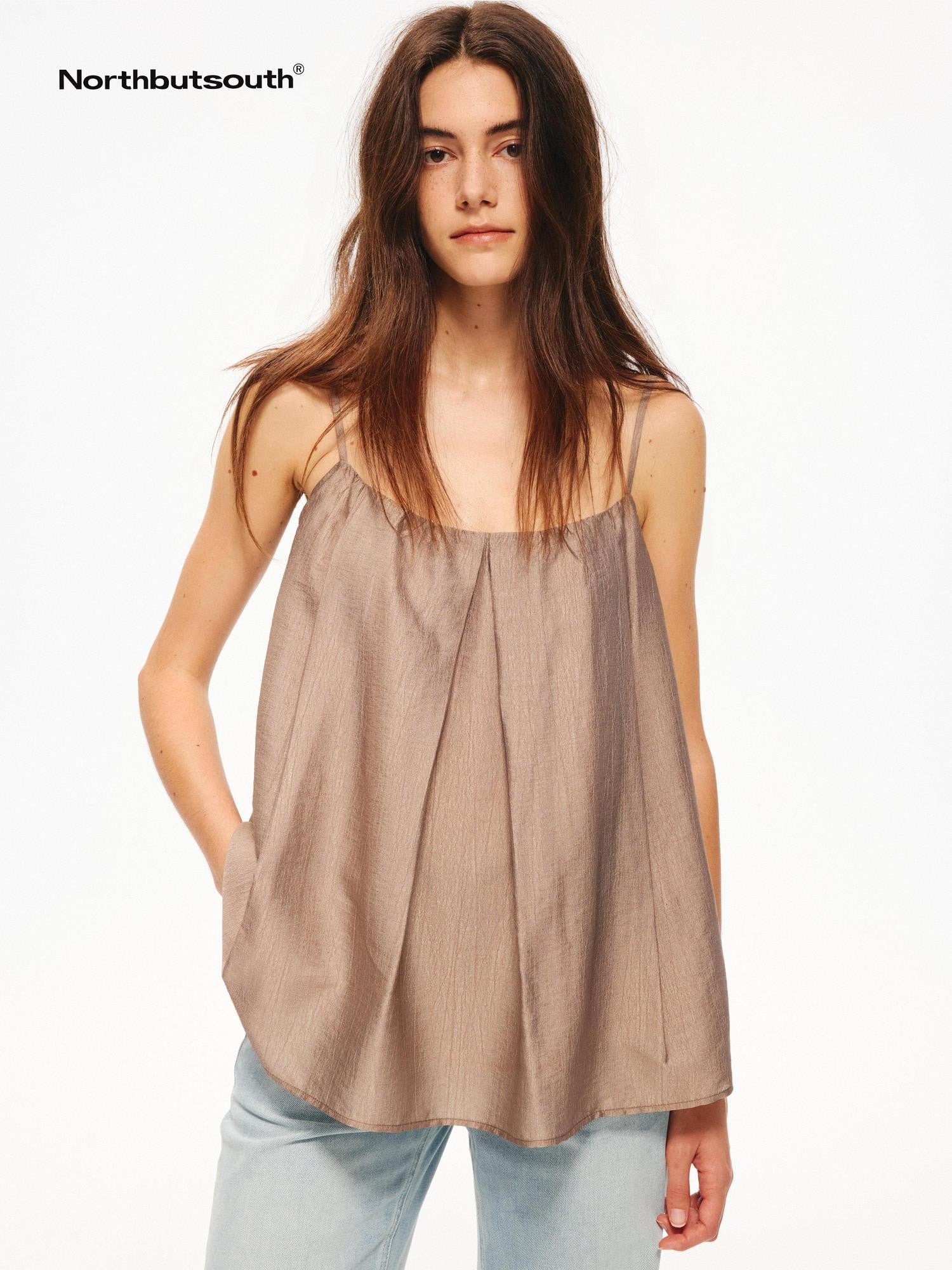 Northbutsouth Sheer Textured Adjustable Side Coverage Pleated Women&