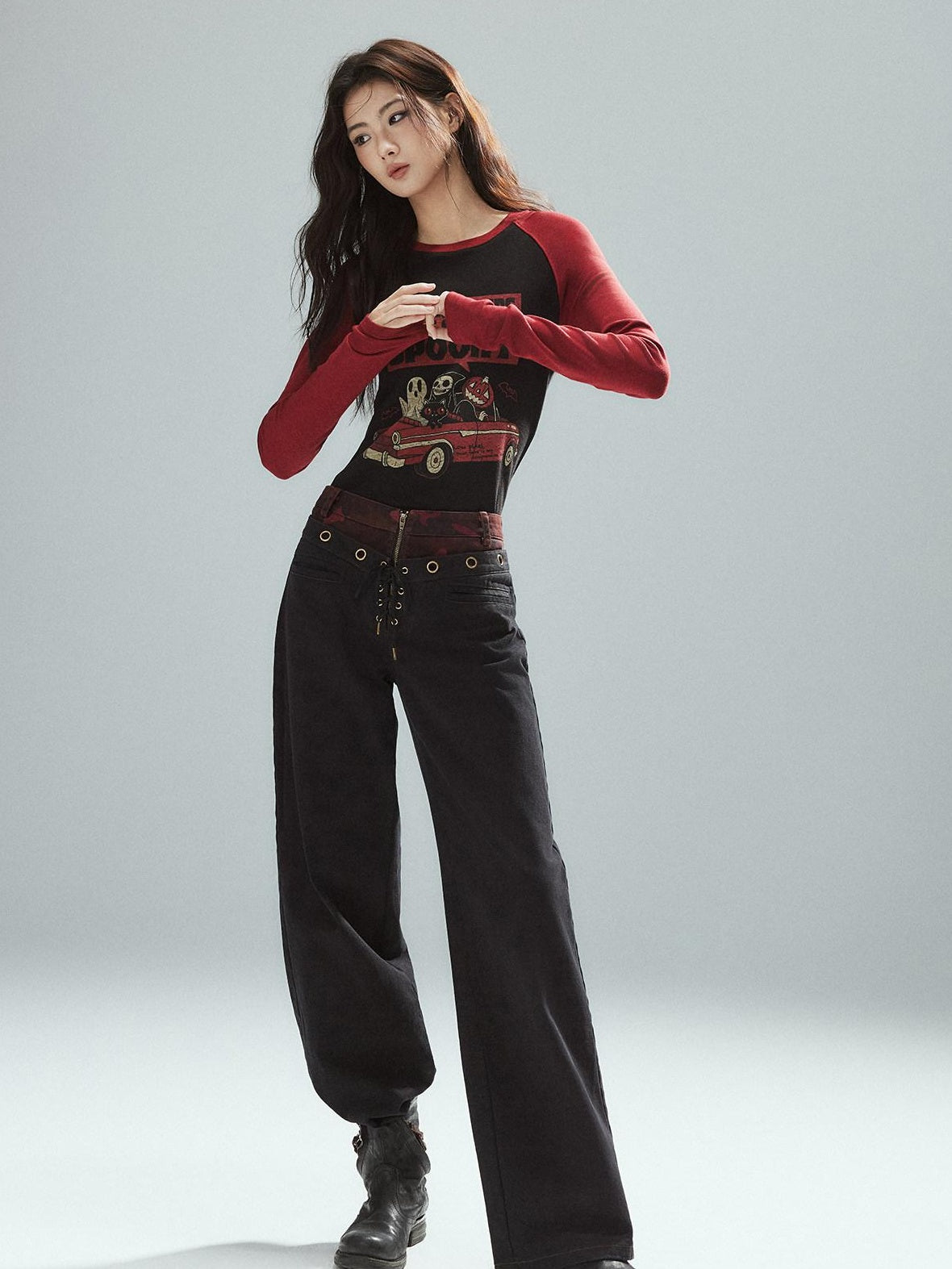 Low pixel Pure Cotton Patchwork Low Waist Street Zipper Women Colorblock Straight Pants