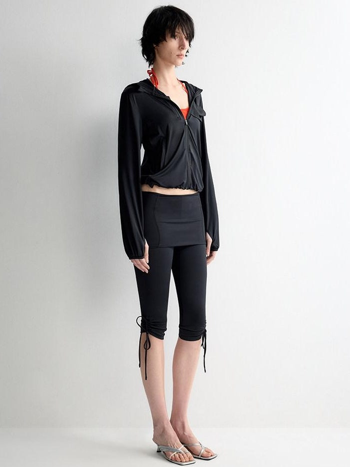RUN TO THE FUTURE Breathable Upf110 Protection Slim Fit Hooded Zip Cropped Female Black Hoodies